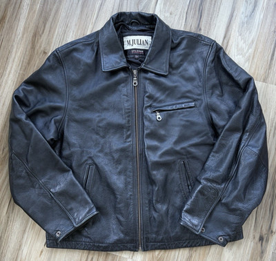 Wilsons Leather M Julian Men's Black Genuine Leather Jacket Zip Coat Large Biker