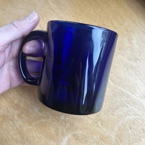 4 Libbey Flare Cobalt Blue Mugs Set Elegant Glass Coffee Cups - Picture 6 of 9