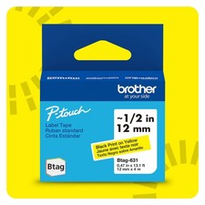 Brother Genuine P-Touch Btag BTAG631 Black on Yellow Label Tape ~1/2in by 13....