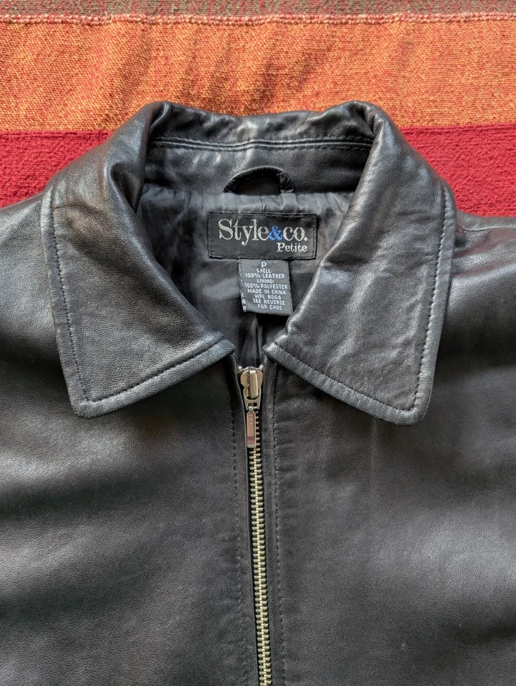 Chaqueta de cuero vintage para mujer Style & Co talla pequeña/pequeña Foto 2 de 4