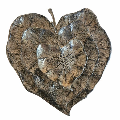 Catalpa Leaf Tray Set of 3 Heavy Bronze Nesting Decorative Accent Farmhouse Boho - Picture 3 of 24