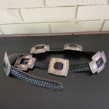 Vintage Brighton Geometric Concho Belt Womans Brown Leather E 3083 Western