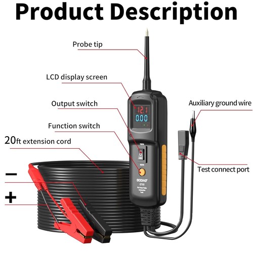Multifunktionaler Stromkreissonde Tester Gleichspannung 12 V bis 40 V, 20 Fuß schwarz - Bild 3 von 9