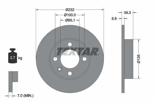 2x Disco de freno macizo 92098203 TEXTAR para VW SEAT - Imagen 1 de 1