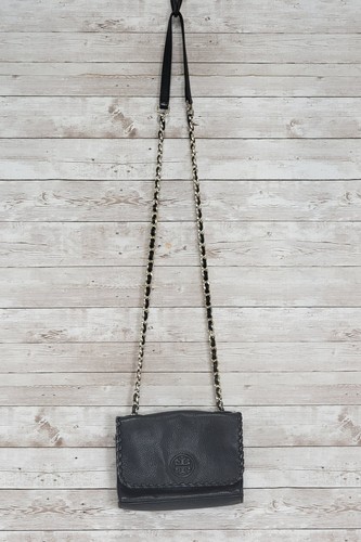Tory Burch Bombe Shrunken Black Leather Chain Strap Shoulder Bag Crossbody Purse - Bild 6 von 24