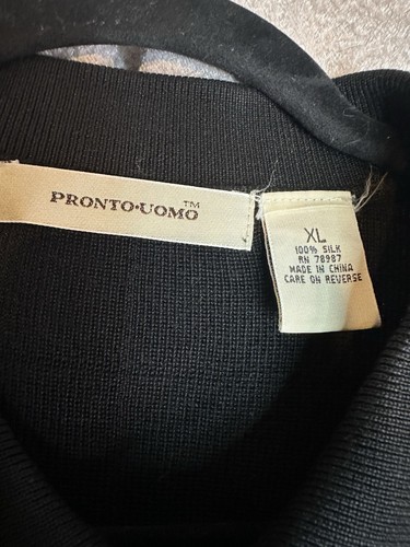 Pronto Uomo XL Mens Black Collared Ribbed Buttoned Dress Shirt 100% Silk!!! - Picture 1 of 7