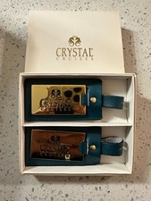 Vintage Set of Two Crystal Cruises Luxury Luggage Tags Teal Leather Brass Plate