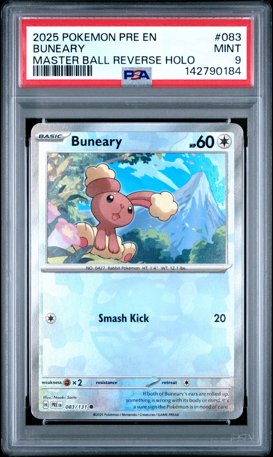 2025 POKEMON PRE EN-PRISMATIC EVOLUTIONS MASTER BALL REVERSE HOLO BUNEARY PSA 9