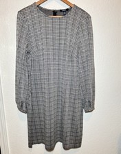 Chaps Ralph Lauren Womens 16 Glen Plaid Fit Flare Knee Dress Long Sleeve