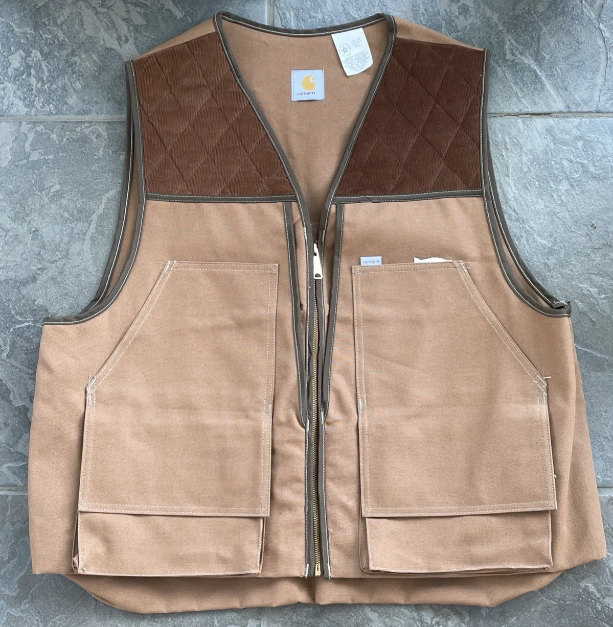 VINTAGE Carhartt Duck Hunting Vest #VU256 Brown Union Shooting Padded Men XXL