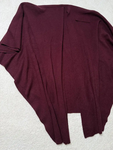 Puli Womens Burgundy Open Front Draped Poncho Wrap Asymmetrical Cardigan Sweater - Picture 2 of 8