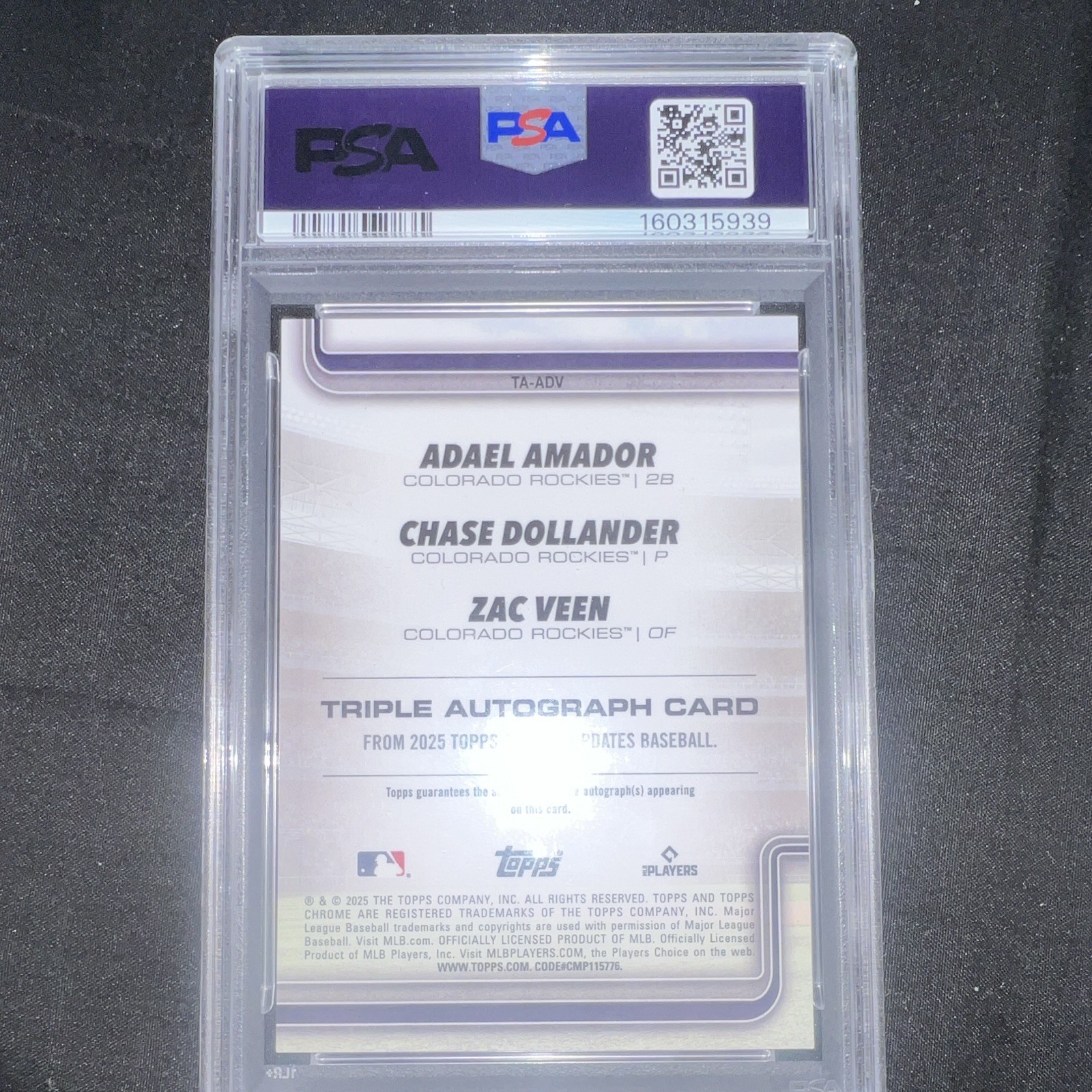 2025 Topps Chrome Update Triple Auto Amador Dollander Veen #ADV PSA 9 /25 view 2
