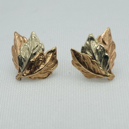 Blatt Ohrringe Gold & Rotgold Töne klein 3/8" Herbst Herbst Ernte
