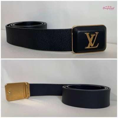 Louis Vuitton ブラックベルト 34/85 Louis Vuitton Damier Graphite Canvas LV Initials Belt Size