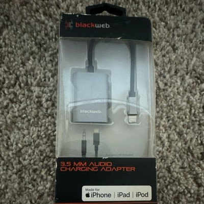 blackweb 3.5mm Audio Charging Adapter Black for iPhone iPad iPod