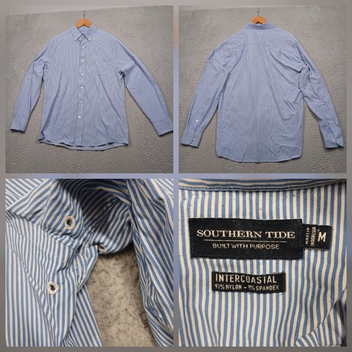 Southern Tide Intercoastal Shirt Mens M Blue White Stripe Performance Stretch - Picture 1 of 9