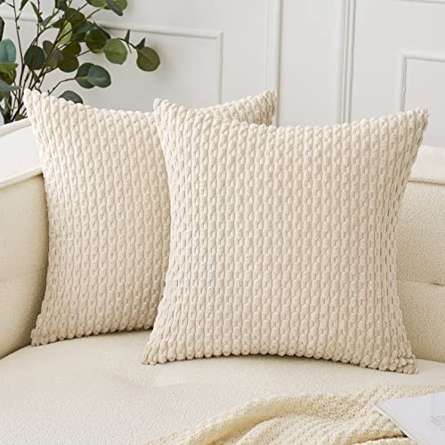 Copricuscini da Getto Bianco Panna 18x18 Pollici Set di 2 Cuscini Decorativi per Divano - Foto 2 di 7