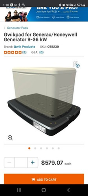 #ad QwikPad QT8230 Hurricane Rated Pad For Generac Honeywell® 9 26 kW Generator $250.00