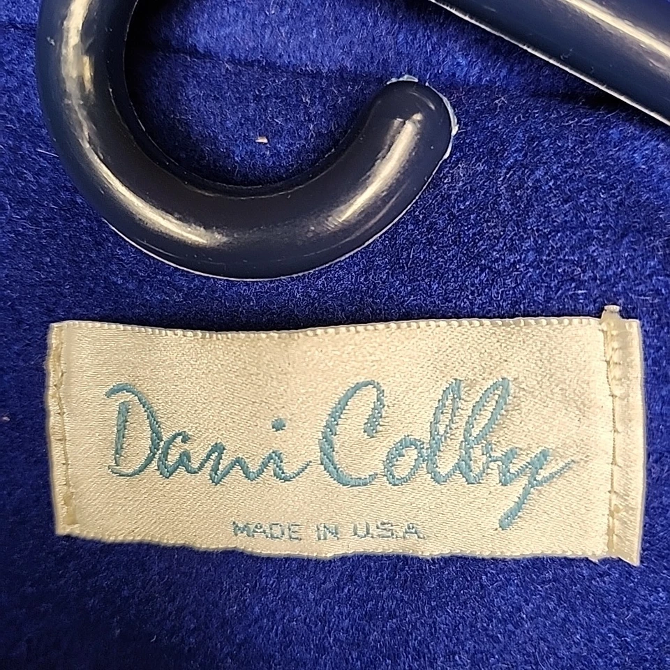 Vintage Dani Colby Cape Coat Wool w/ Faux Leather Trim One Size Blue  - Image 2 of 4