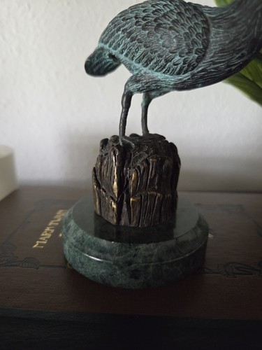 SPI 5.75" Brass w/ Antique Bronze Finish & Green Marble Base Pelican Sculpture - Picture 4 of 11