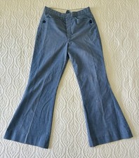 Vtg 60s 70s Women  s Bell Bottom Jeans Blue Denim Hippie Flare High Waisted 28