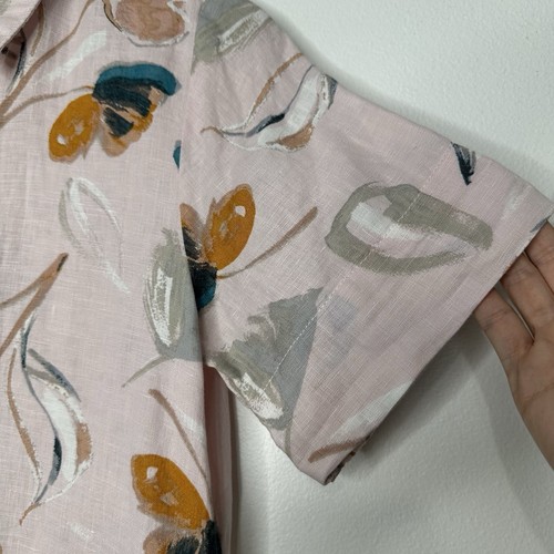 Rachel Zoe Linen Shirt Dress Womens Sz M Pink Floral Pockets Short Sleeve - Picture 4 of 9