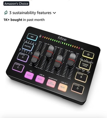 Gaming Audio Mixer, Streaming RGB PC Mixer wi XLR Microphone Interface,