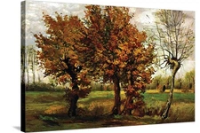 Stretched Canvas Print Autumn Landscape with Four Trees by Vincent van Gogh, ...