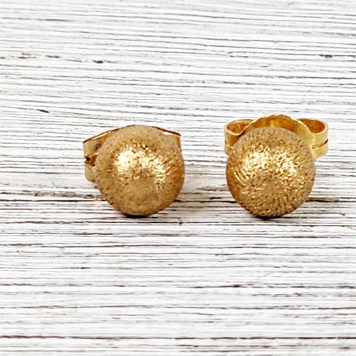 Vintage Brushed 14K Yellow Gold Ball Stud Earrings Simple Luxury Pretty