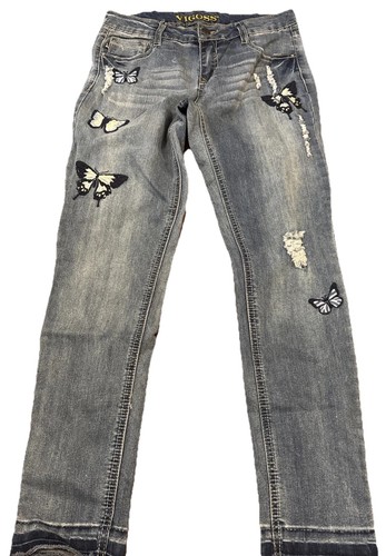 Vigoss Girl Jeans With Butterfly Embroidery, decorative rips SIZE 16 - Picture 1 of 5