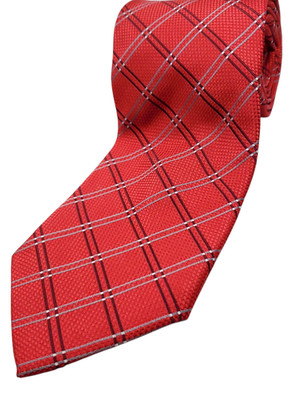 BERGAMO NEW YORK 64'' Extra Long Handmade Men's Tie Red Gray Plaid Necktie NEW