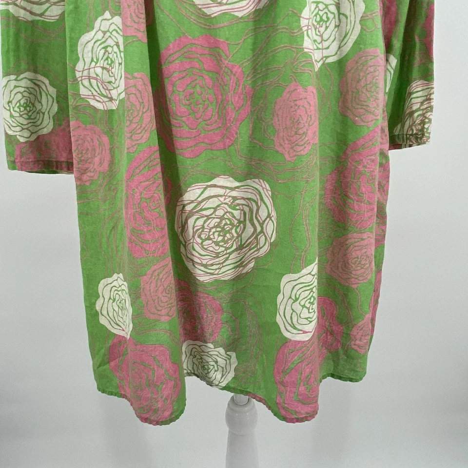 Mud Pie Bag Lady Cover Up Dress Womens M/L Green Pink Floral Linen Ruffle Boho - Image 4 of 4