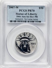 2007-W Reverse Proof Platinum Eagle 1/2 oz Blue Label PCGS PR70 2103.58 per troy oz