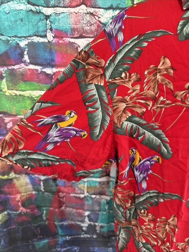 Paradise Found Hawaiian Shirt Mens XL Red Parrot Magnum PI Shirt Made in Hawaii - Picture 4 of 7