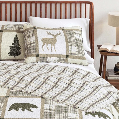Queen Size Quilt Set Cabin Lodge Farm Country Southwestern Wildlife Rustic 3Pc - Picture 2 of 24
