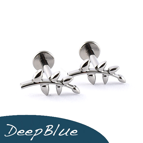 TITANIUM Labret internal thread Leaf Design Tragus Helix Cartilage Ear Stud - Picture 3 of 4