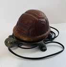 Vintage Tiffany Style Bronze/Brass Turtle Lamp Amber Glass Table Light