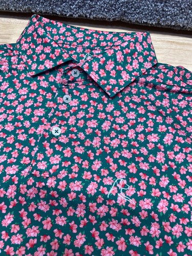 Rhoback Polo Shirt Mens XL Green Pink Azalea Floral Performance Golf LOGO - Picture 4 of 12