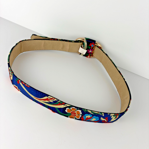 Women’s Floral Satin Embroidered Belt Gold Oval Buckle Boho Vintage Style 35" - Picture 7 of 11