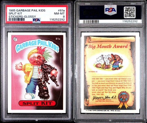 1985 GARBAGE PAIL KIDS STICKER GLOSSY #81a SPLIT KIT PSA 8 NEAR MINT