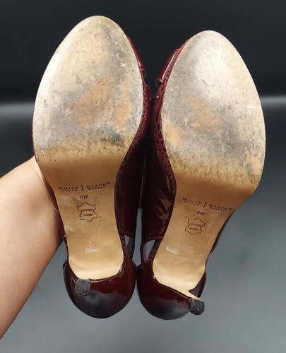 WHBM Dark Cherry Open Toe Heels - Size 8 - Picture 8 of 8
