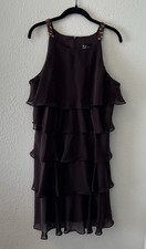 Vintage Y2K Cocktail Dress Size S/M Chocolate Brown Layered Ruffles SL Fashions