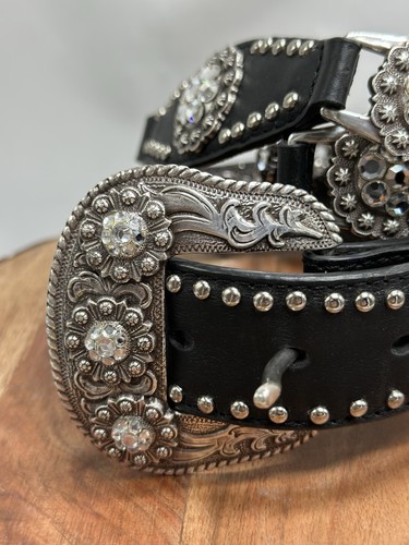 NOCONA Cowgirl XL schwarz Leder Schmuck Strass & Nieten Western Gürtel Rodeo - Bild 2 von 11