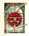 Poinsettia Cross Tin Sign Holiday Window Scene