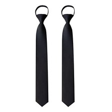 Men's Pretied Adjustable Tie Solid Color 3.15'' Zipper Ties Black Tie-2pack