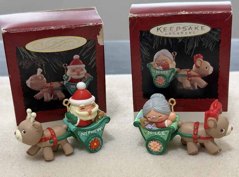 Hallmark Keepsake Ornaments Niece & Nephew 1994 Santa Claus Reindeer Cart