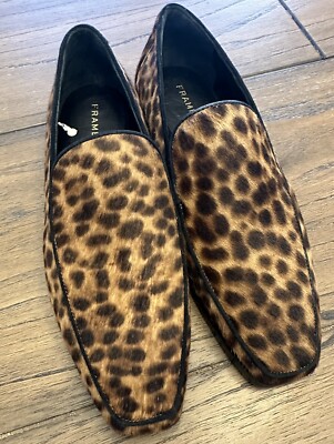Frame Le Verona Women Genuine Calf Hair Loafer Sz 37 Us 7 $478 Leopard Print New