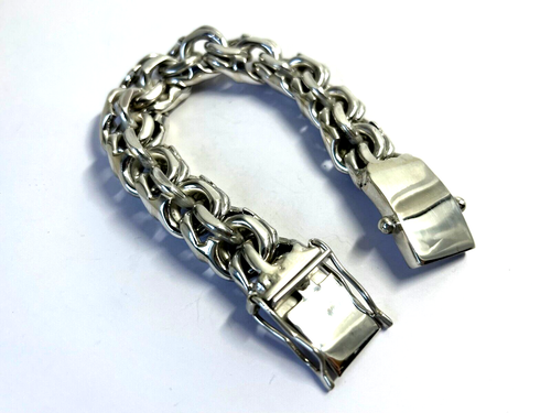 Taxco Mexican 925 Sterling Silver Garibaldi Chain Bracelet. 19cm, 7.5", 213g - Picture 3 of 17
