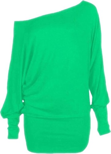 WOMEN'S BATWING BAGGY TOP JUMPER JERSEY LADIES LONG SLEEVE OFF SHOULDER TOP SIZE - Picture 19 of 29