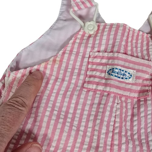 Vintage Real Baby Pink Stripe Doll Overall Hasbro 1980s CPK Fit Seersucker Cute - Bild 3 von 6